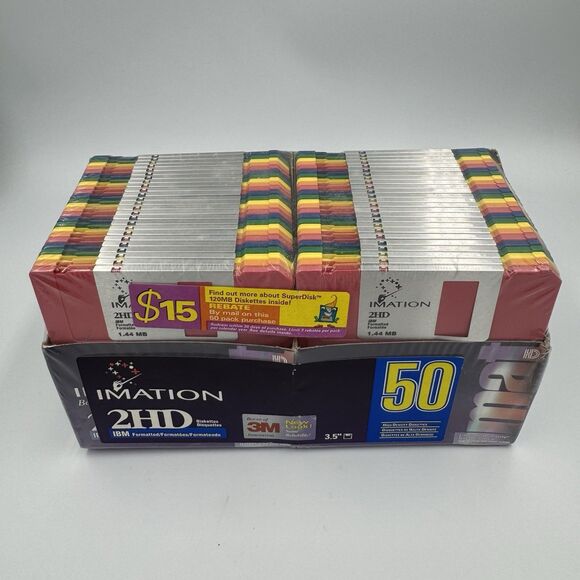 50 Pack 3M Imation IBM Formatted High Density 3.5" Floppy Diskettes Rainbow NEW - Picture 1 of 8